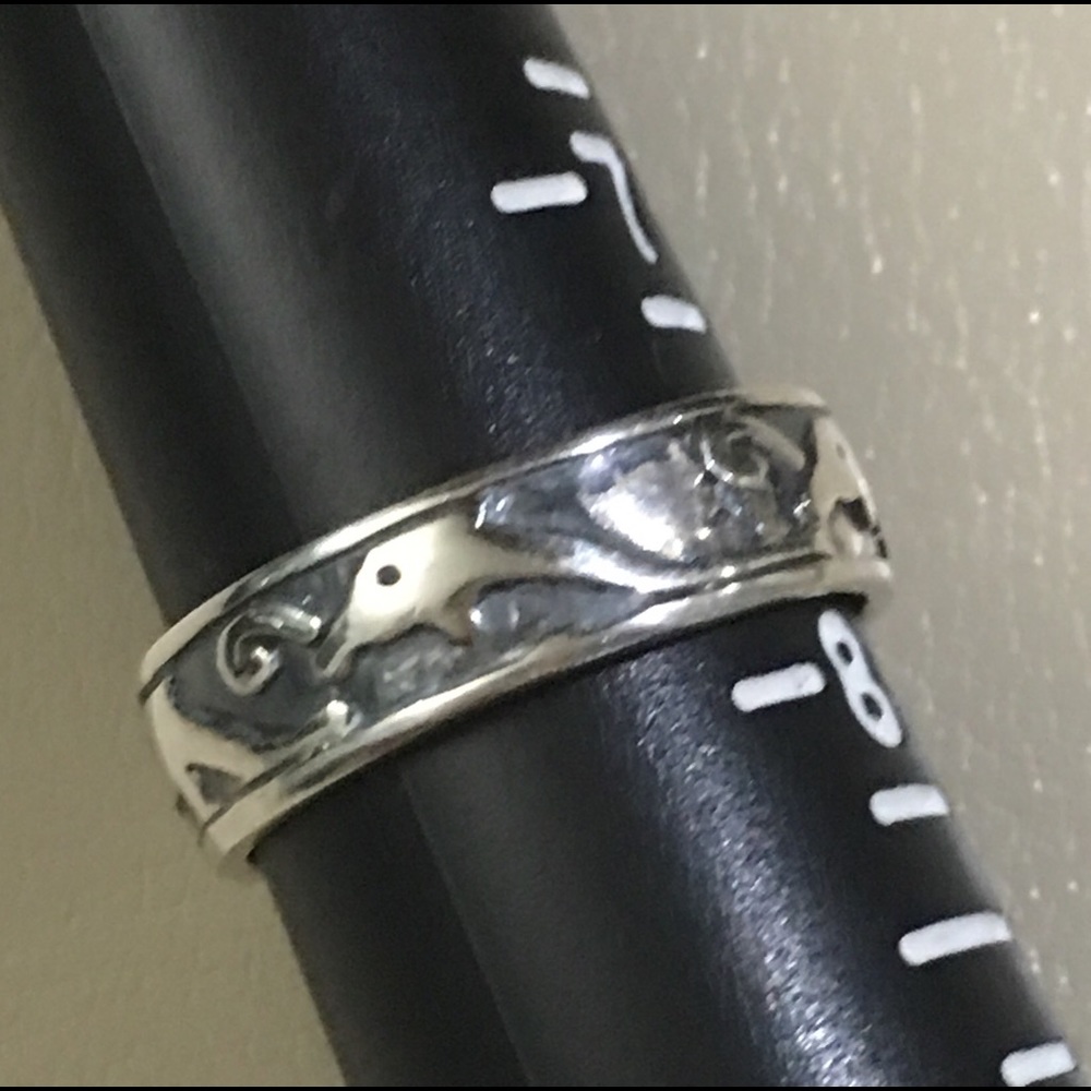 Dolphin Embossed Ring Siz 7.5 Sterling Silver